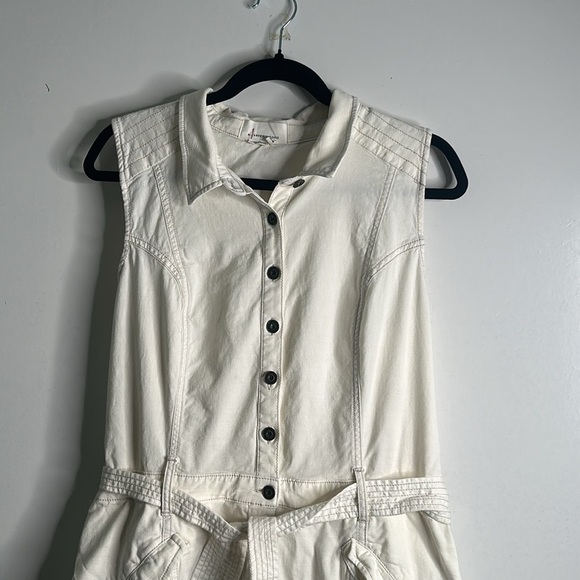 By Anthropology RYanne white utility jumpsuit wide leg large/14 button pockets - Picture 6 of 15